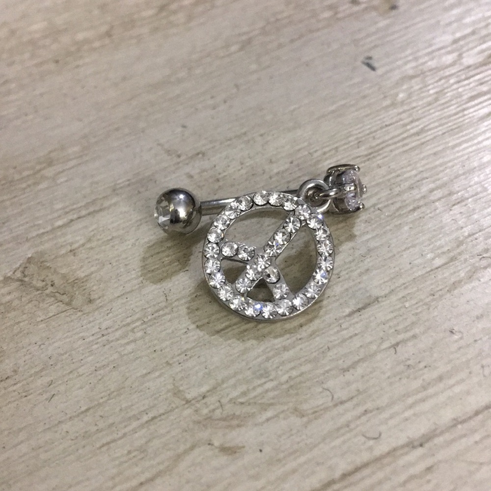 Reverse peace sign belly ring